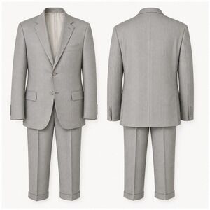BARONI Couture NWOT Lt Gray White Pinstripe SUPER 150s WOOL 2 Pc Suit 48L